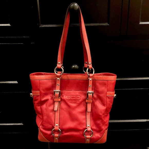 COACH Hampton Red Leather Gallery Tote Shoulder Bag Vintage RARE - Picture 8 of 9